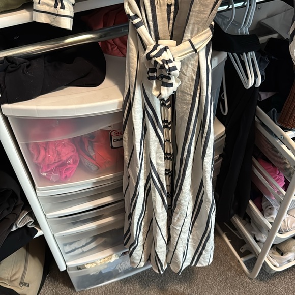 Zara Striped White and navy Women's Dress - Picture 4 of 5